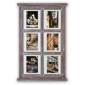 ZEP - Houten Multi Fotolijst Hampton Bruin voor 6 foto's 10x15 (afmeting 40x67,5 cm) - TZ66B