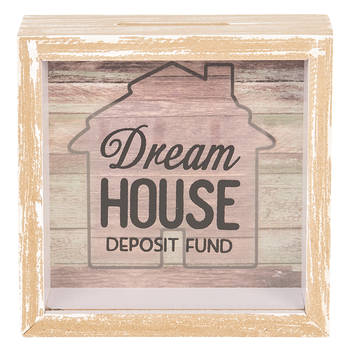 Clayre & Eef - spaarpot "Dreamhouse" bruin formaat 15x15x5 cm- 6H1780