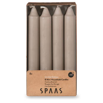 Spaas mini dinerkaarsen 8 stuks - taupe - 15,5 cm