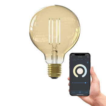 Calex Slimme LED Lamp - E27 - Filament - G95 - Goud - Warm Wit - 7W