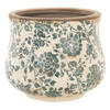 HAES DECO - Bloempot Ø 15x13 cm Beige Groen Keramiek Rond Bloemen Bloempot binnen Plantenpot Plant pot