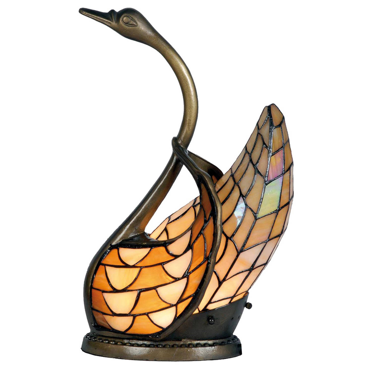 Clayre & Eef Beige Tafellamp Tiffany zwaan 30*20*45 cm E14/max 1*40W 5LL-9883