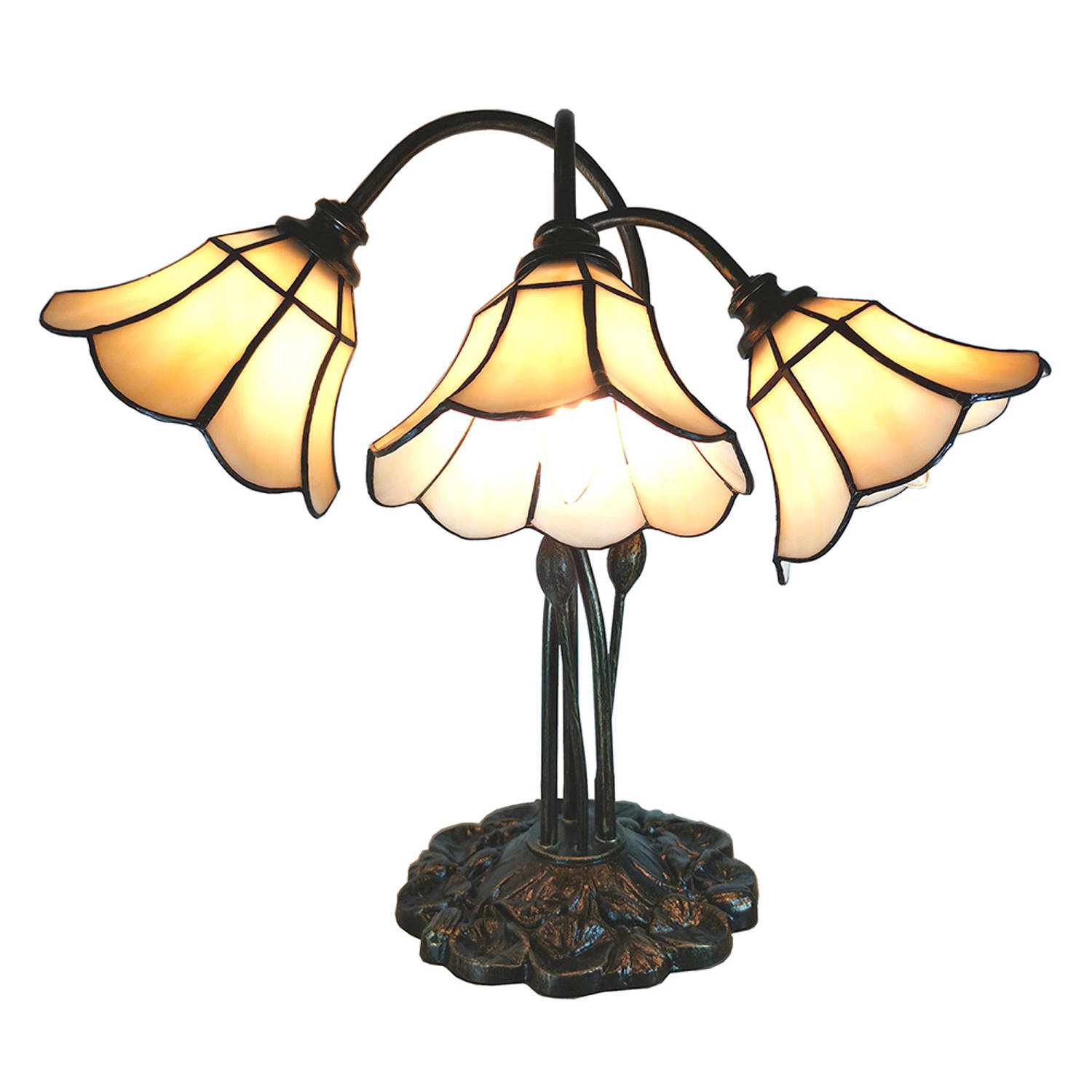 Clayre & Eef Cremekleurige Tafellamp Tiffany 46*28*63 cm E14/max 3*25W 5LL-6029