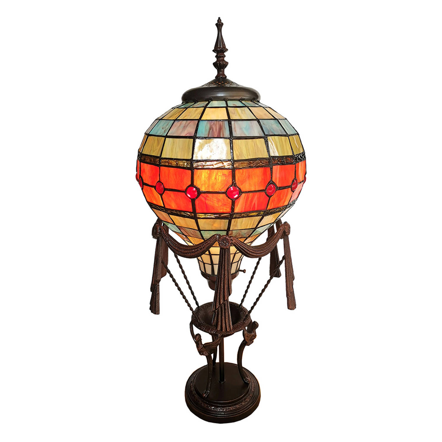 Clayre & Eef Multi Tafellamp Tiffany luchtballon 31*31*71 cm E27/max 1*60W 5LL-6016
