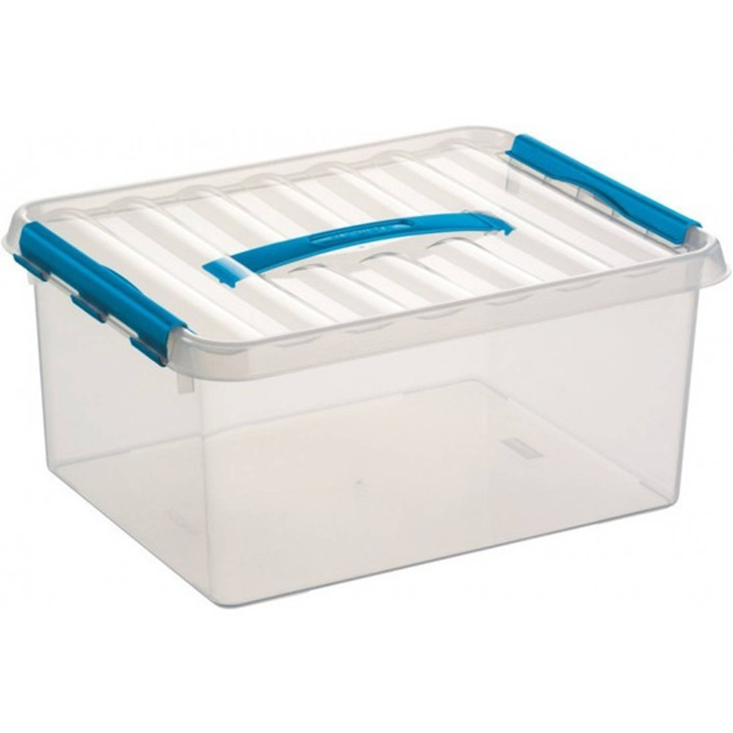 4x Opberg box-opbergdoos 15 liter 40 cm transparant-blauw A4 formaat opslagbox Opbergbak kunststof