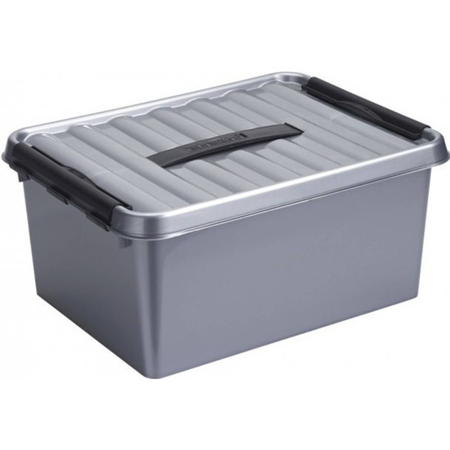 4x Opberg box-opbergdoos 15 liter 40 cm zilver-zwart A4 formaat pslagbox Opbergbak kunststof