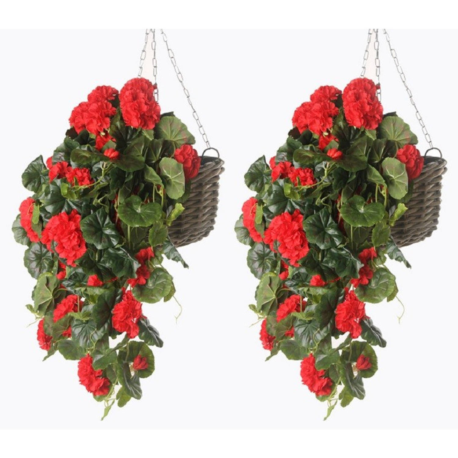 2x Rode geranium kunstplant hangplant 70 cm Kunstplanten-nepplanten Hangplanten