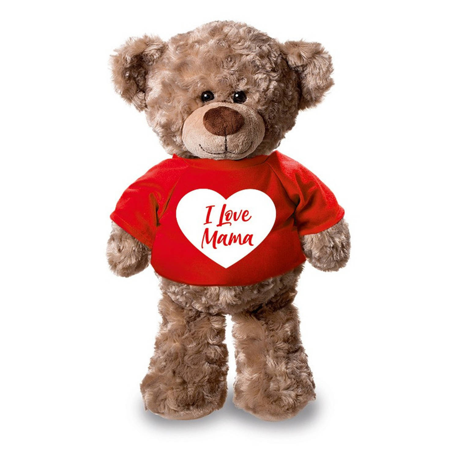 Pluche Teddybeer- knuffelbeer met I Love Mama hartje t-shirt 24 cm cadeaubeer Moederdag-verjaardag