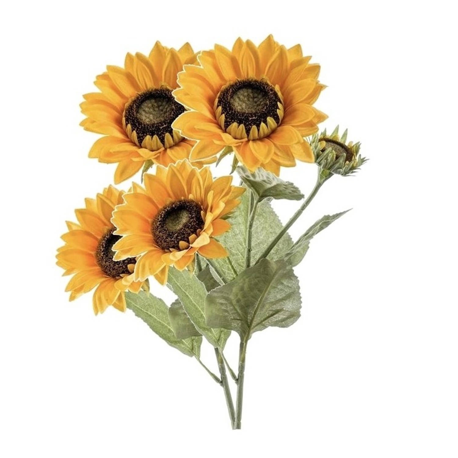 2x Zonnebloemen nep-namaak kunstbloemen takken van 62 cm met 3 bloemen geel