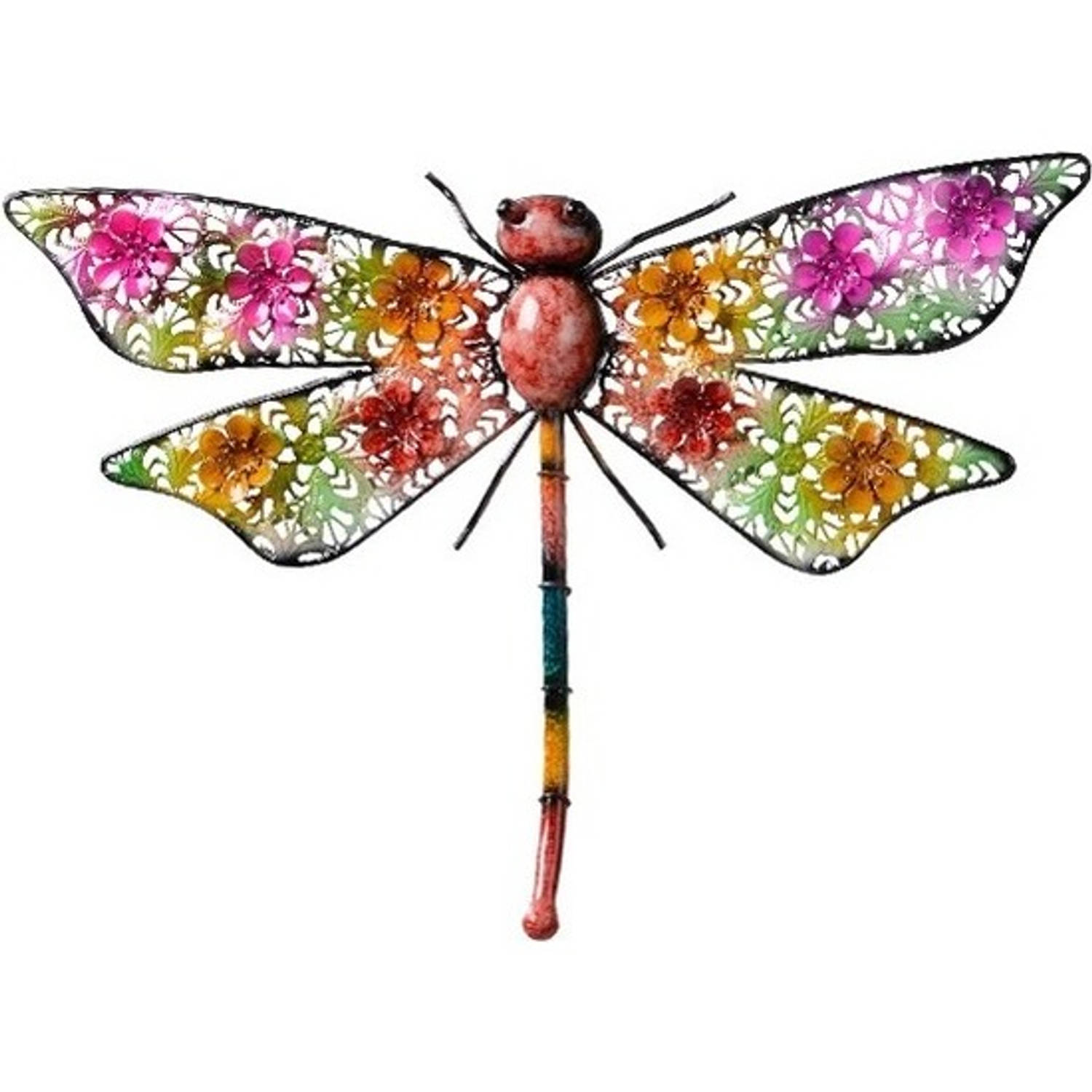 Gekleurde metalen tuindecoratie libelle hangdecoratie 29 x 47 cm cm - Tuinbeelden