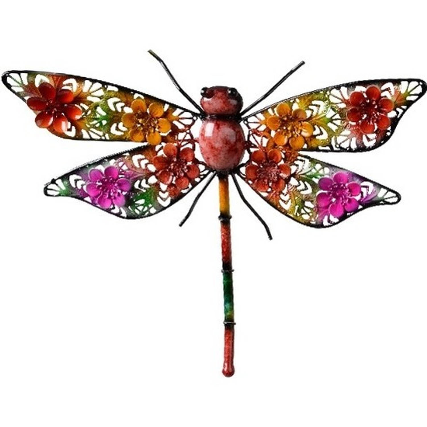 Gekleurde metalen tuindecoratie libelle hangdecoratie 27 x 33 cm cm - Tuinbeelden