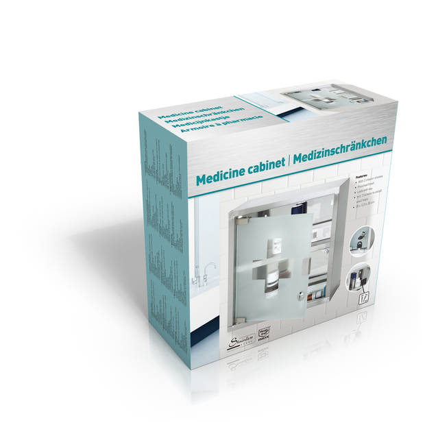 Medicijnkastje - RVS - slot - 2 sleutels - transparante deur - 30 x 30 x 12 cm