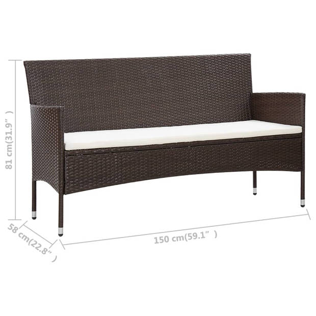 vidaXL 5-delige Loungeset met kussens poly rattan bruin