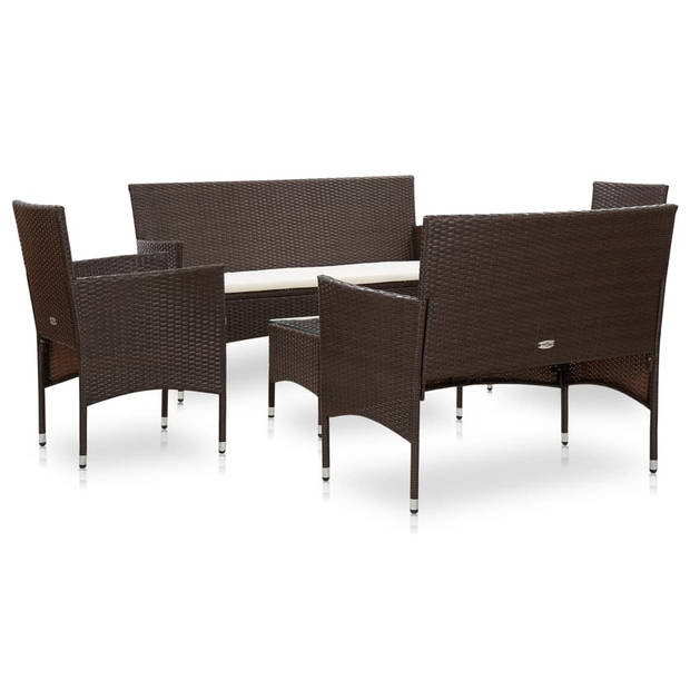 vidaXL 5-delige Loungeset met kussens poly rattan bruin