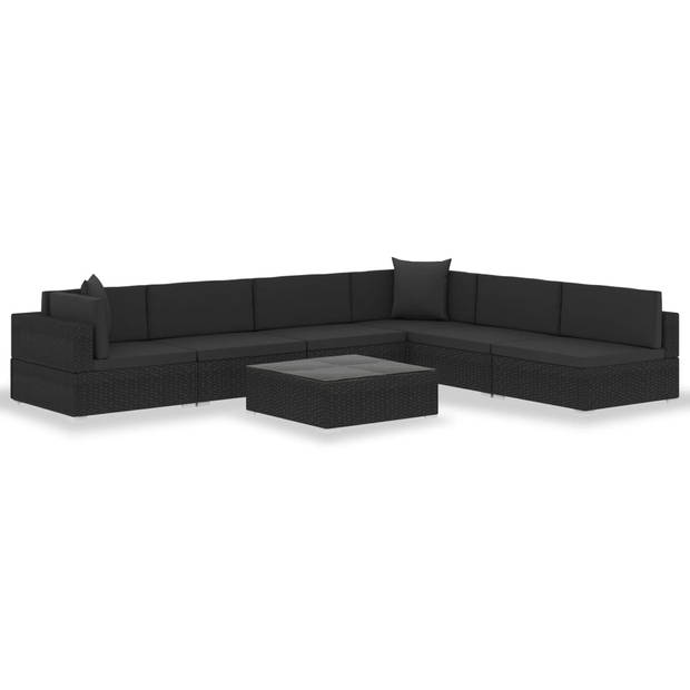 vidaXL 7-delige Loungeset met kussens poly rattan zwart