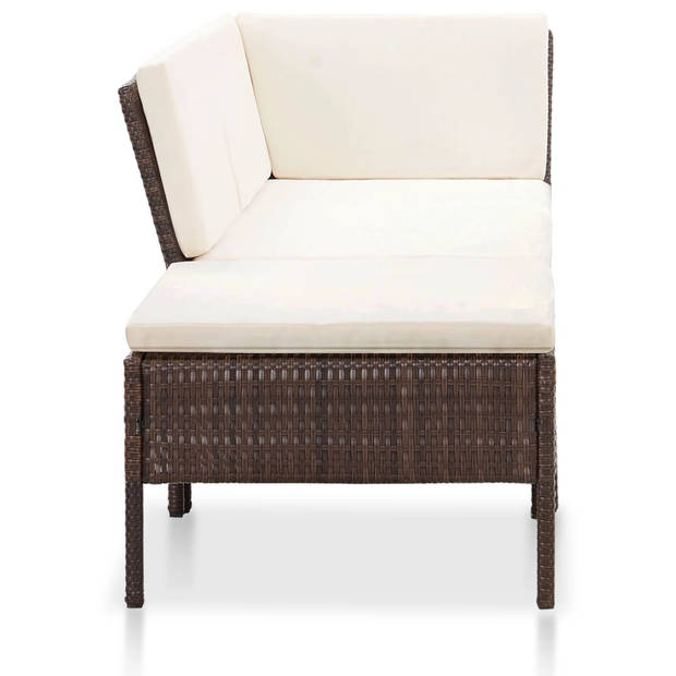 vidaXL 3-delige Loungeset met kussens poly rattan bruin