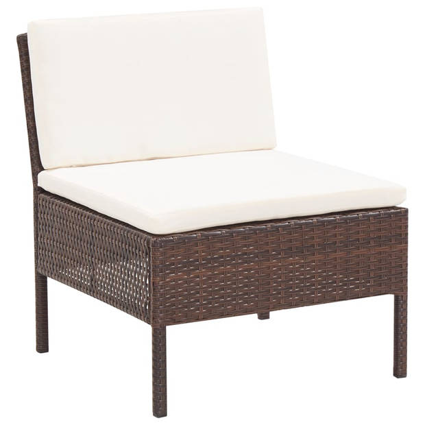 vidaXL 3-delige Loungeset met kussens poly rattan bruin