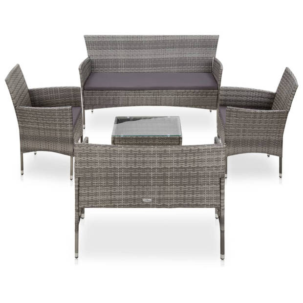 vidaXL 5-delige Loungeset met kussens poly rattan grijs