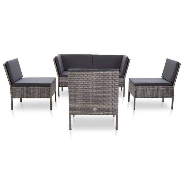 vidaXL 6-delige Loungeset met kussens poly rattan grijs