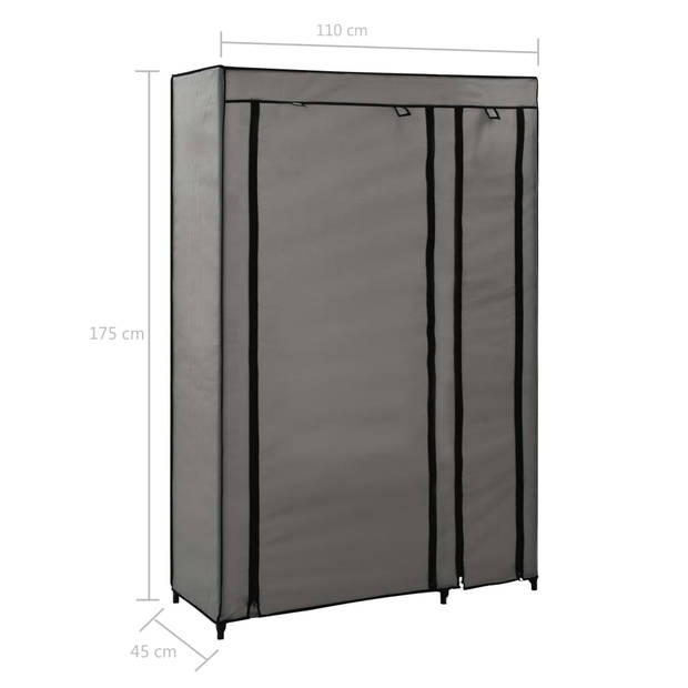 vidaXL Kledingkasten opvouwbaar 2 st 110x45x175 cm stof grijs