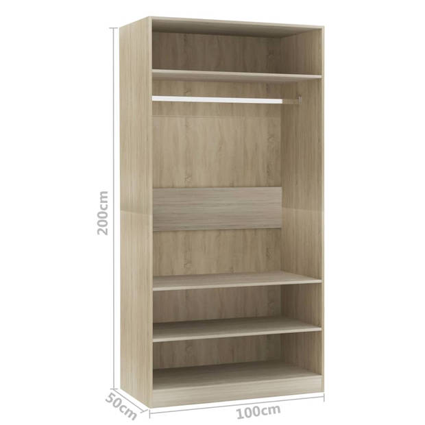 The Living Store Kledingkast - Sonoma eiken - 100 x 50 x 200 cm - 3 kleine vakken - 1 groot vak