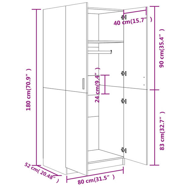 The Living Store Kledingkast Compact - 80x52x180 cm - Betongrijs