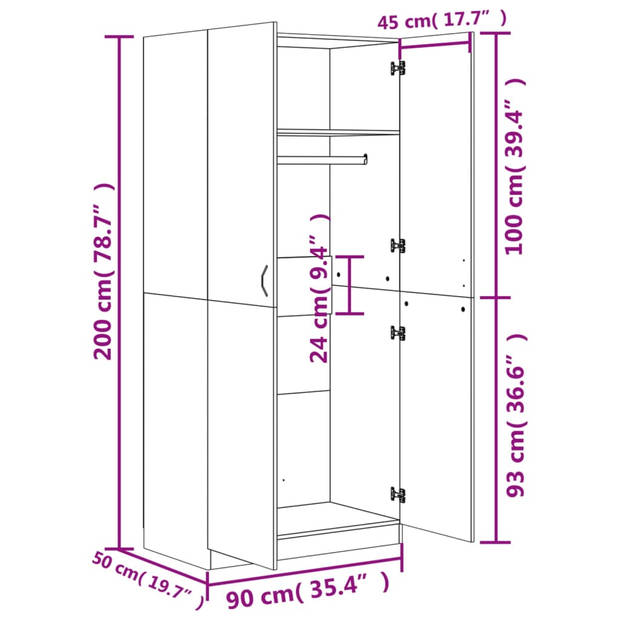 The Living Store Kledingkast Compacte Kledingkast - 90 x 52 x 200 cm - Sonoma Eiken