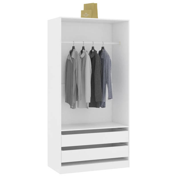 The Living Store Kledingkast Compact - 100x50x200 cm - Wit - bewerkt hout