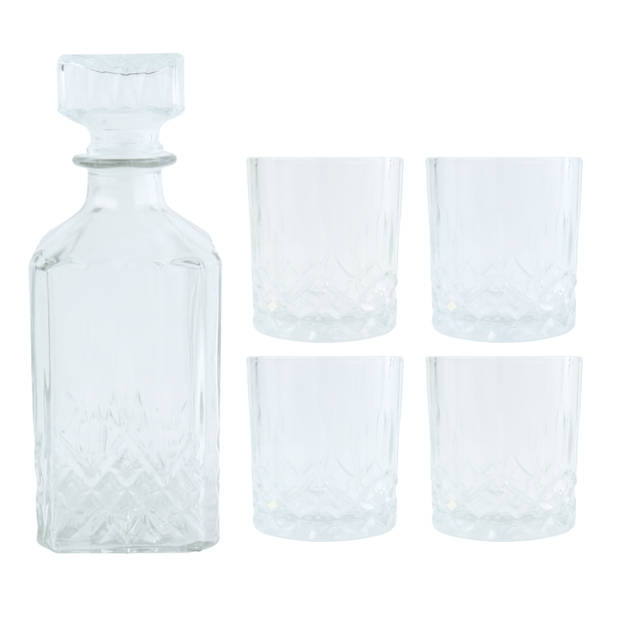 OTIX Whiskey Karaf - 4 Glazen - 5- Delig - Transparant - 900/230 ml - Glas - Set
