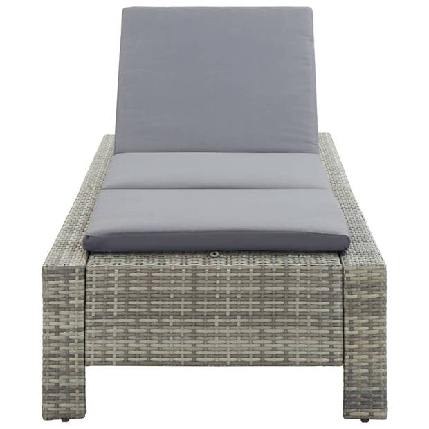 The Living Store Ligbed Deluxe Grijs Rattan - 220x75x35 cm - Verstelbaar - Weerbestendig