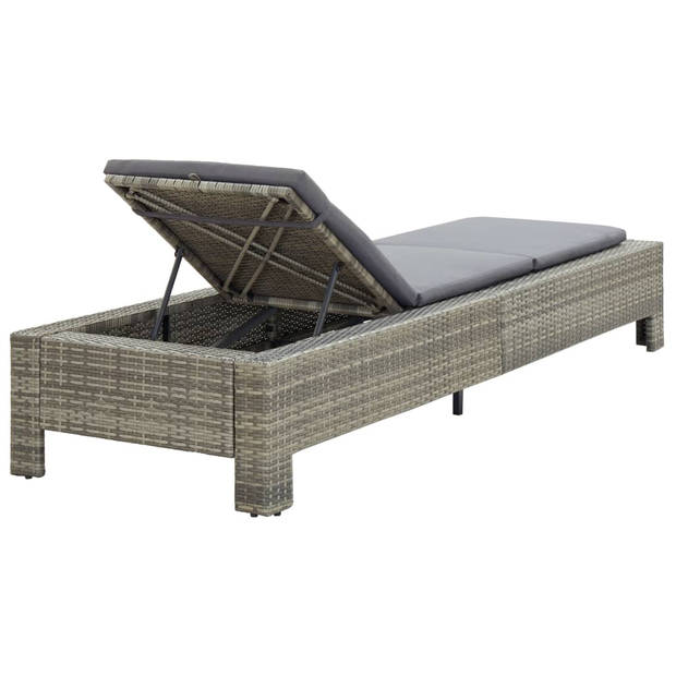 The Living Store Ligbed Deluxe Grijs Rattan - 220x75x35 cm - Verstelbaar - Weerbestendig