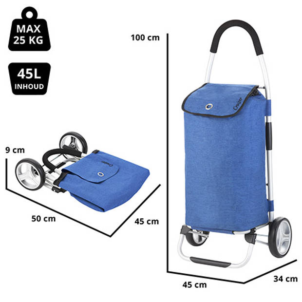 ShoppingCruiser Foldable Boodschappentrolley - Opvouwbare boodschappenwagen 45 liter - Blauw