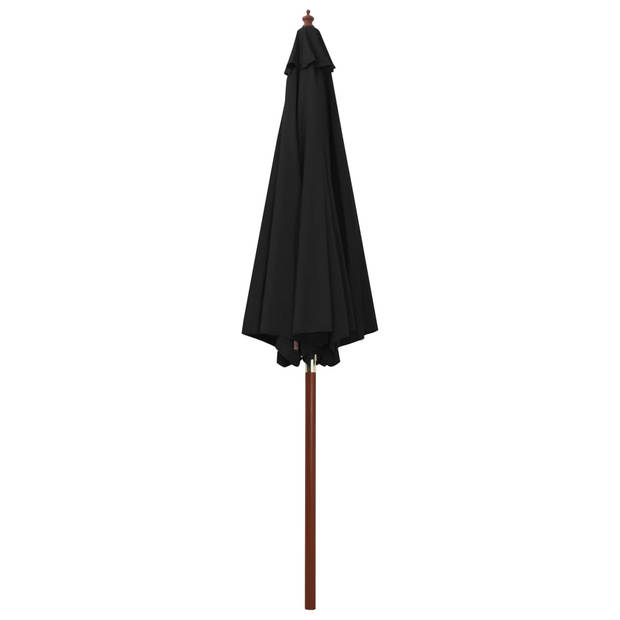 The Living Store Parasol Zwart 300 cm - UV-bestendig polyester - Houten paal - Zwengelmechanisme