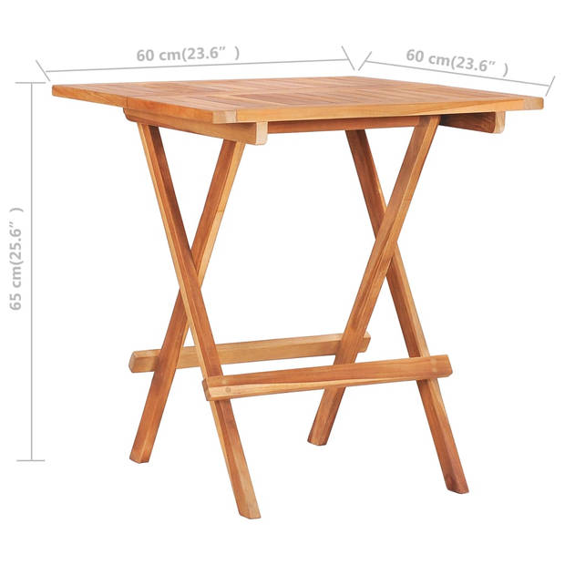 vidaXL Bistrotafel inklapbaar 60x60x65 cm massief teakhout