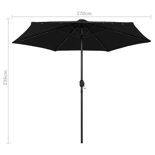 vidaXL Parasol met LED-verlichting en aluminium paal 270 cm zwart