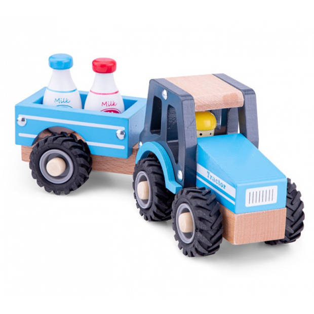 New Classic Toys tractor Little Driver 24 cm hout blauw 4-delig