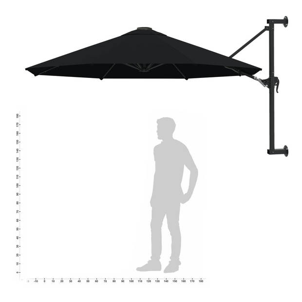 vidaXL Wandparasol met metalen paal 300 cm zwart