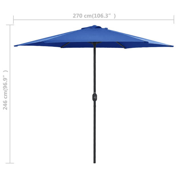 The Living Store Tuinparasol - Ø270 x 246 cm - Azuurblauw - UV-beschermend polyester - Aluminium paal -