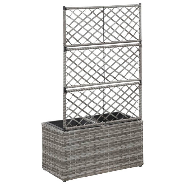 vidaXL Latwerkplantenbak verhoogd met potten 58x30x107 cm rattan grijs