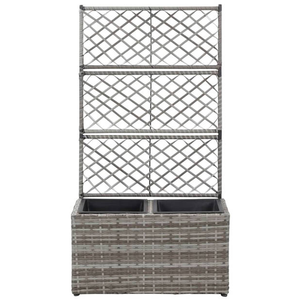 vidaXL Latwerkplantenbak verhoogd met potten 58x30x107 cm rattan grijs