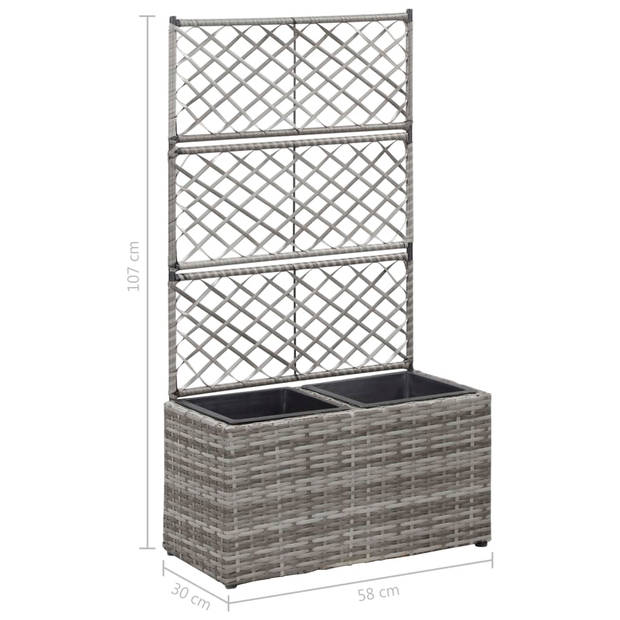 vidaXL Latwerkplantenbak verhoogd met potten 58x30x107 cm rattan grijs