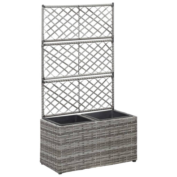 vidaXL Latwerkplantenbak verhoogd met potten 58x30x107 cm rattan grijs