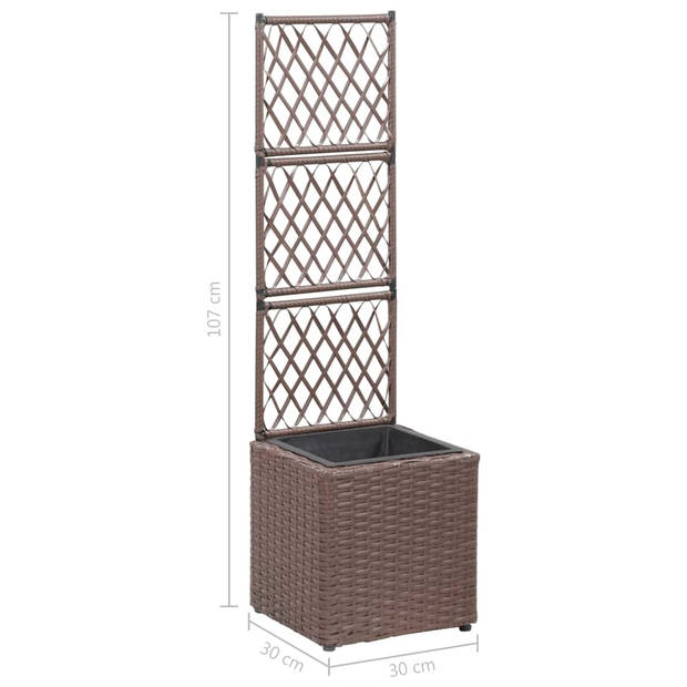 vidaXL Latwerkplantenbak verhoogd met 1 pot 30x30x107 cm rattan bruin