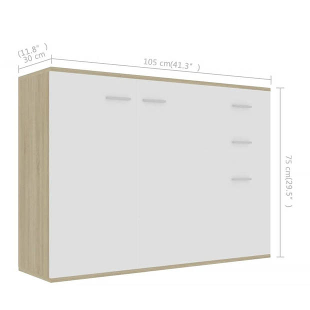 vidaXL Dressoir 105x30x75 cm bewerkt hout wit en sonoma eikenkleurig