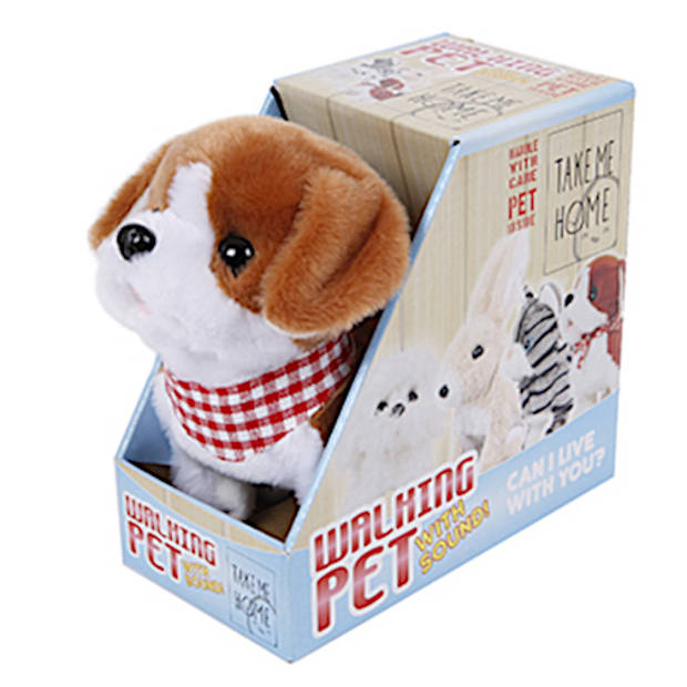 Take Me Home loophond pluche 17 cm junior wit/bruin