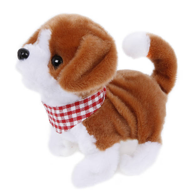 Take Me Home loophond pluche 17 cm junior wit/bruin