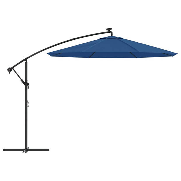 vidaXL Zweefparasol met LED en stalen paal 300 cm azuurblauw