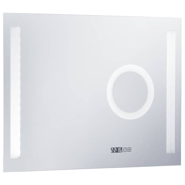 The Living Store Badkamerspiegel LED-verlichting - 80 x 60 cm - IP44 - inclusief vergrotende spiegel en tijdweergave