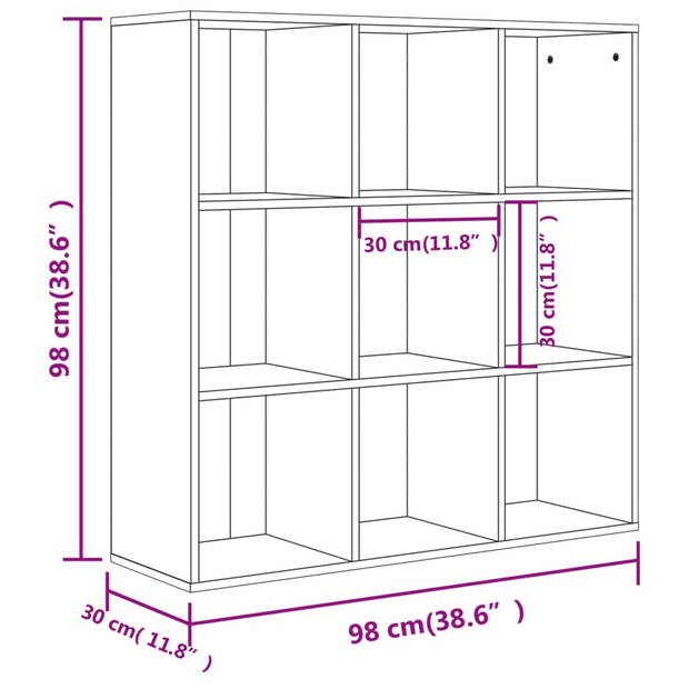 The Living Store Boekenkast - Sonoma Eiken - 98 x 30 x 98 cm - 9 vakken