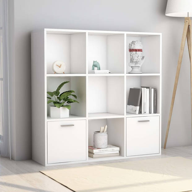 The Living Store boekenkast - wit - spaanplaat - 98 x 30 x 98 cm - met 7 open kubussen en 2 deuren